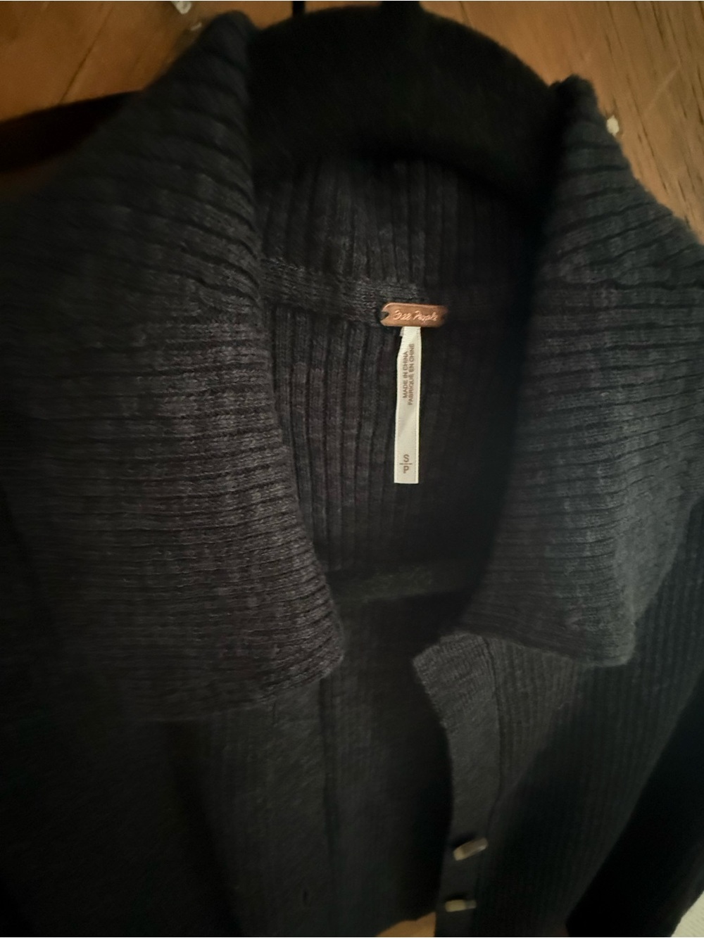 Free People Black Ribbed Shawl Collar Cardigan